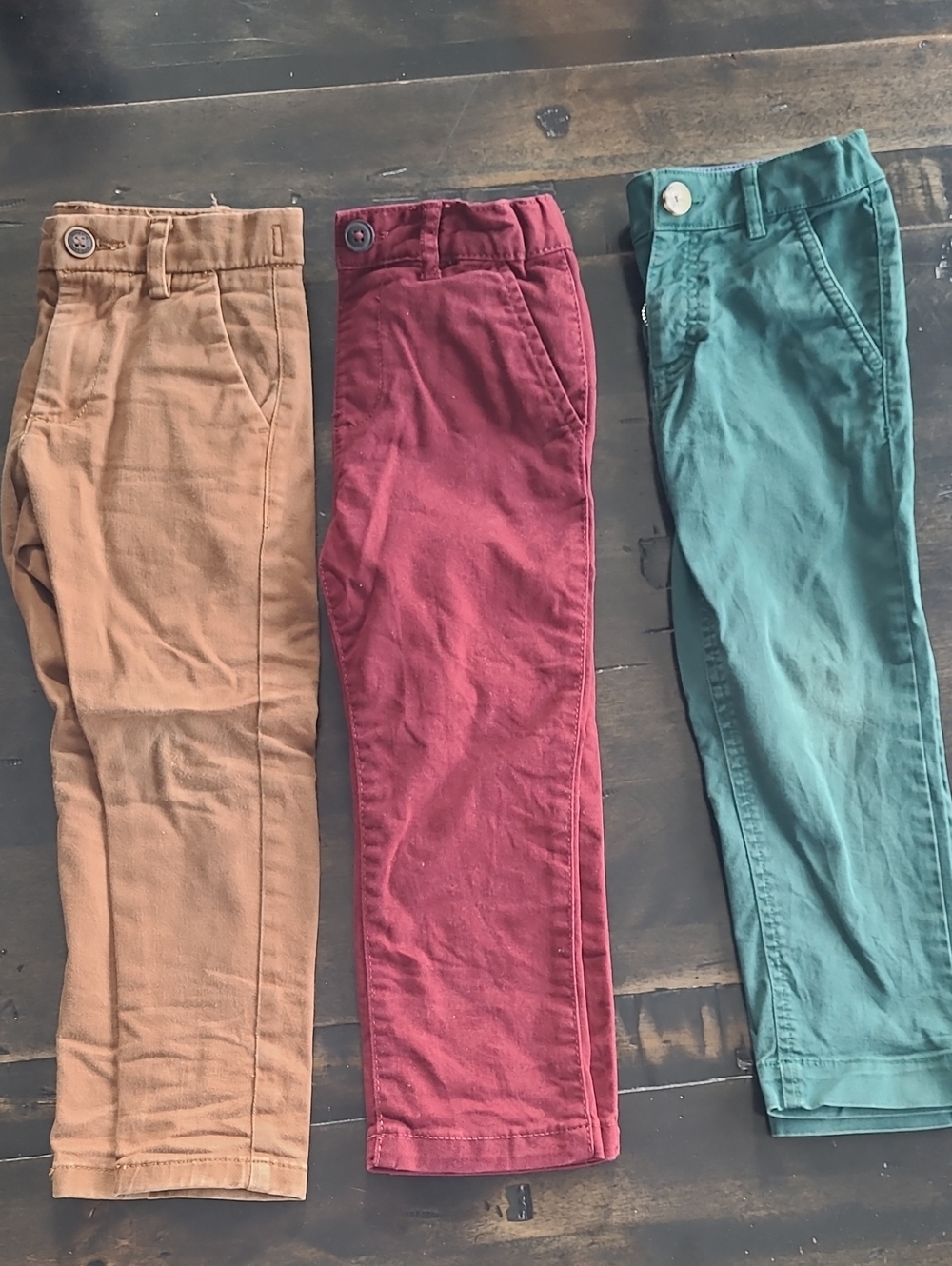 Size 3-4 Kids Cotton Twill Pants - Tan, Red, Green